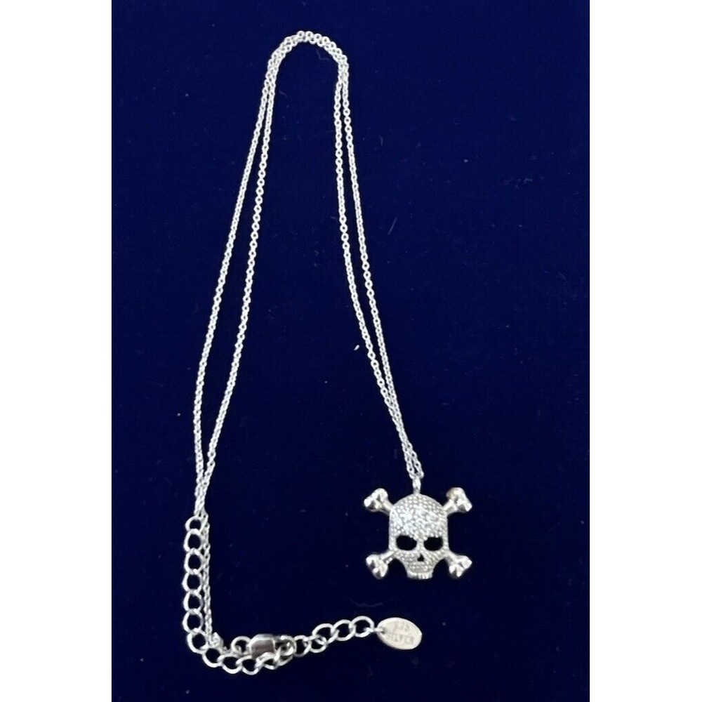 925 sterling silver skull cross bones chain necklace 16-18” EUC